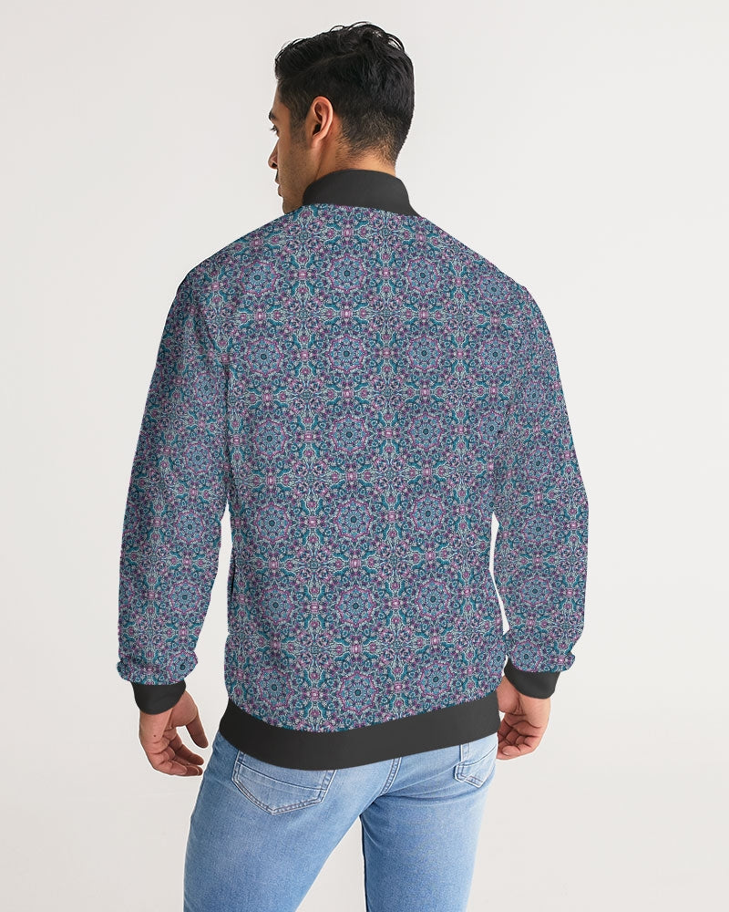 Blue Mosaic pattern design Men's Stripe-Sleeve Track Jacket