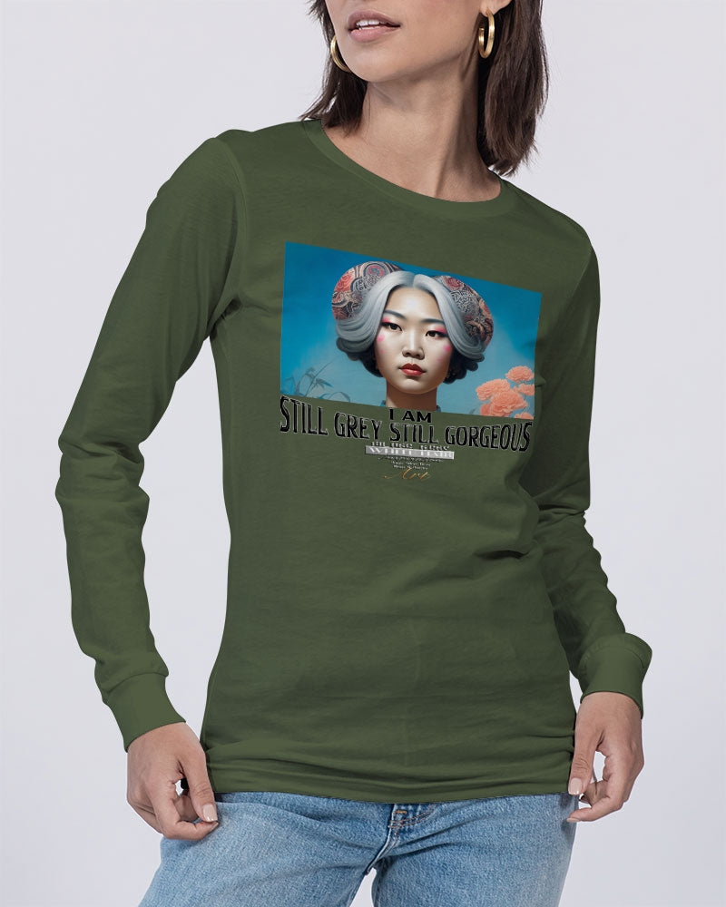 Promoting Asian women with silver grey Unisex Jersey Long Sleeve Tee | Bella + Canvas