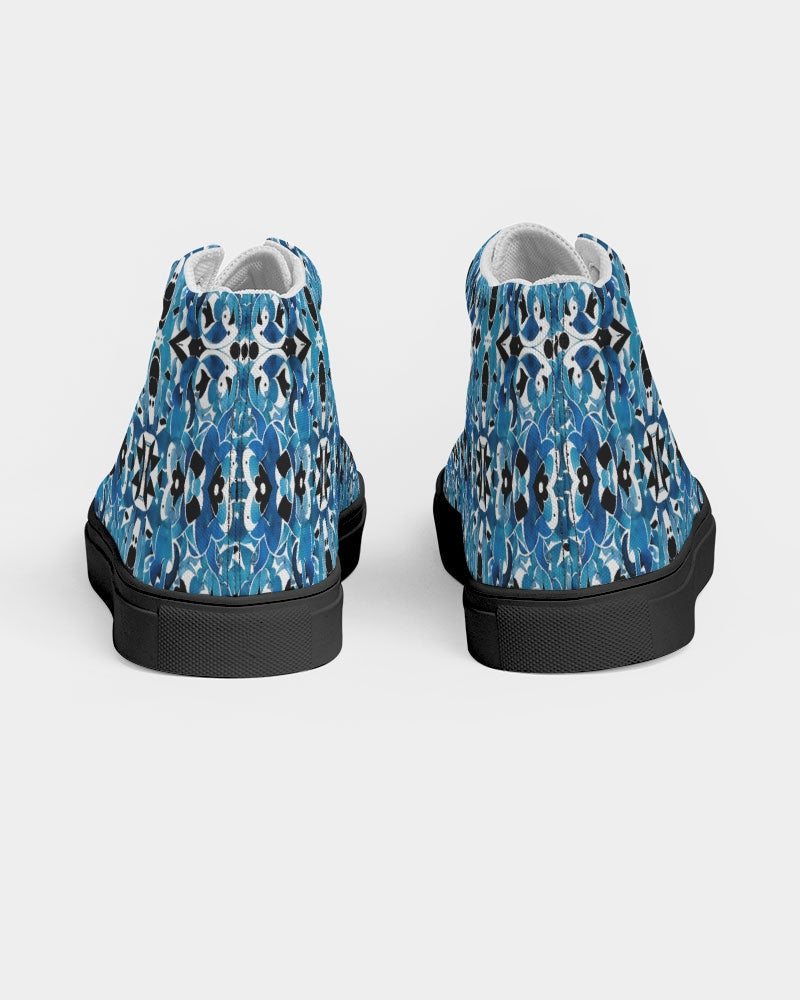 Blue Abstract pattern design Men's Hightop Canvas Shoe - Black