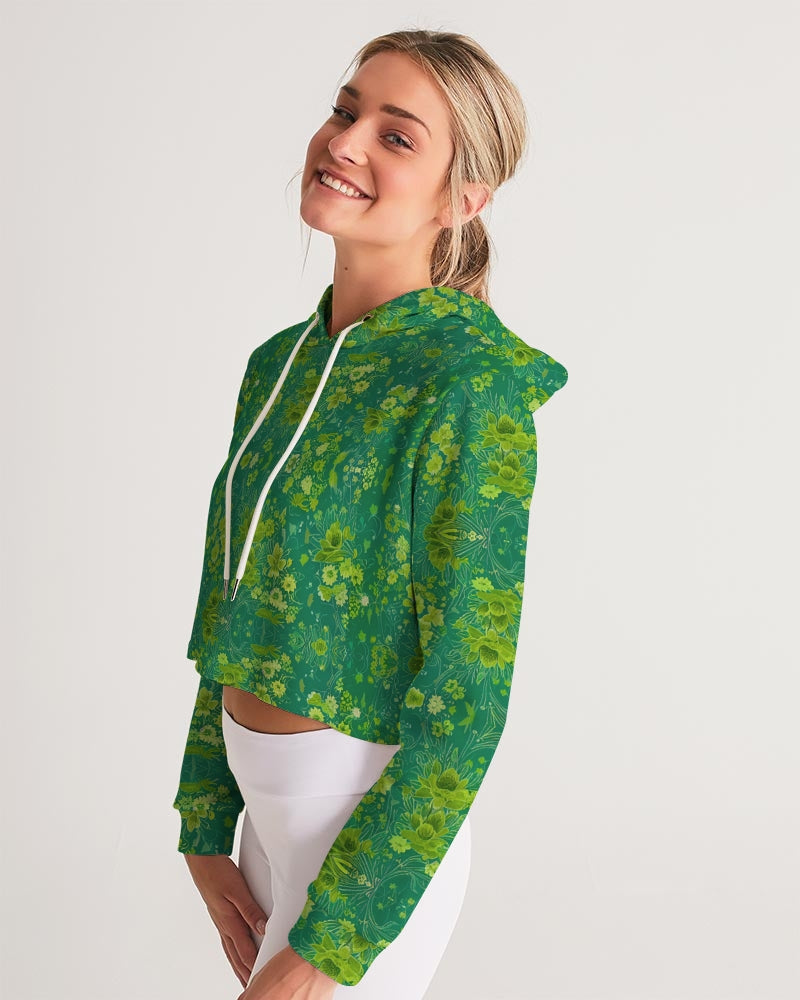 Green lush Repeat pattern Women's Cropped Hoodie