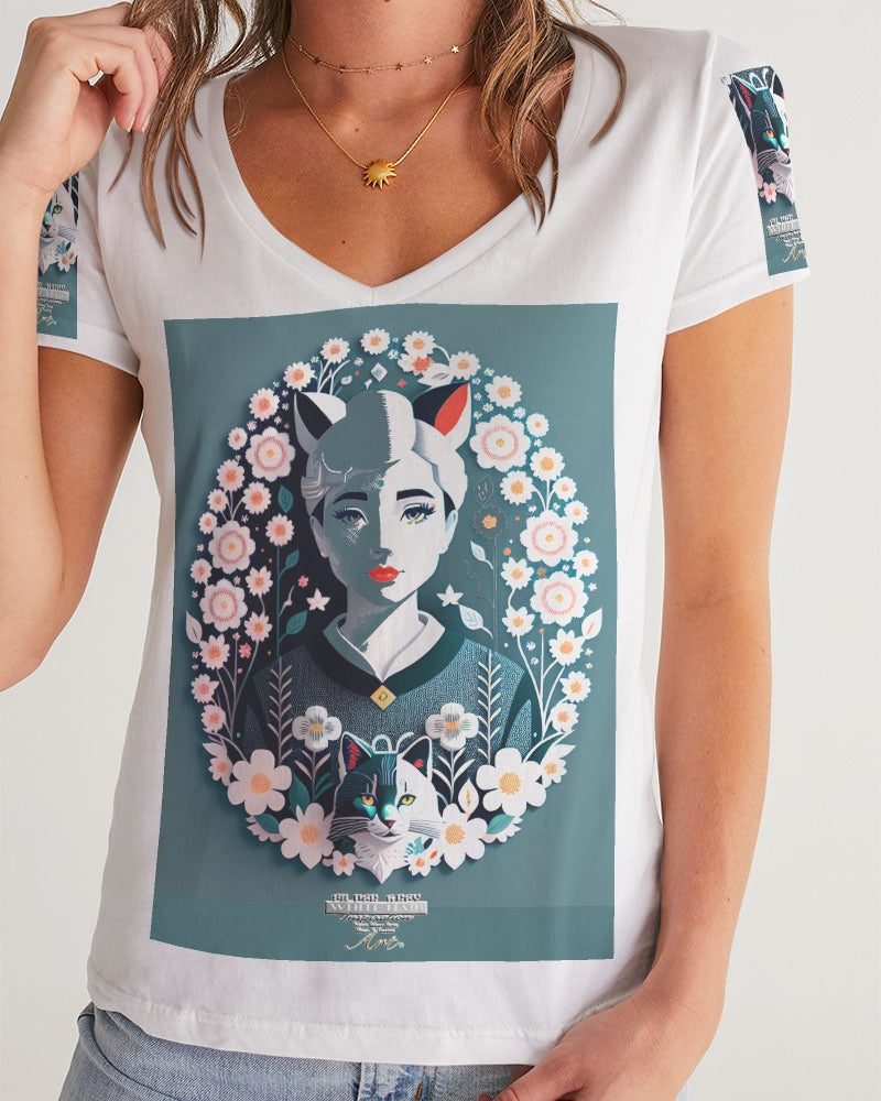 Silverfox flower Women's V-Neck Tee