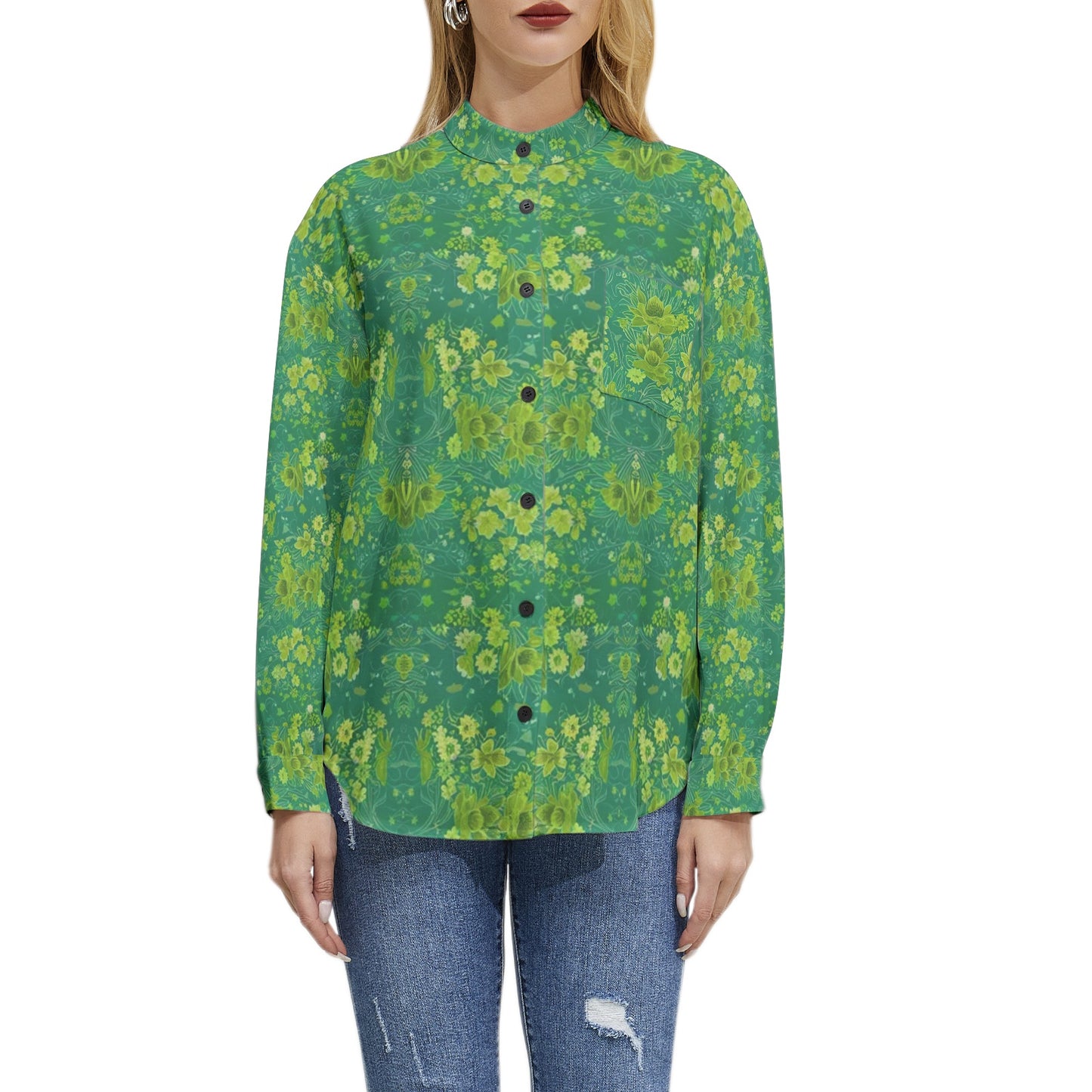 Silver grey white hair inspiration Long Sleeve Button Up Casual Shirt Top