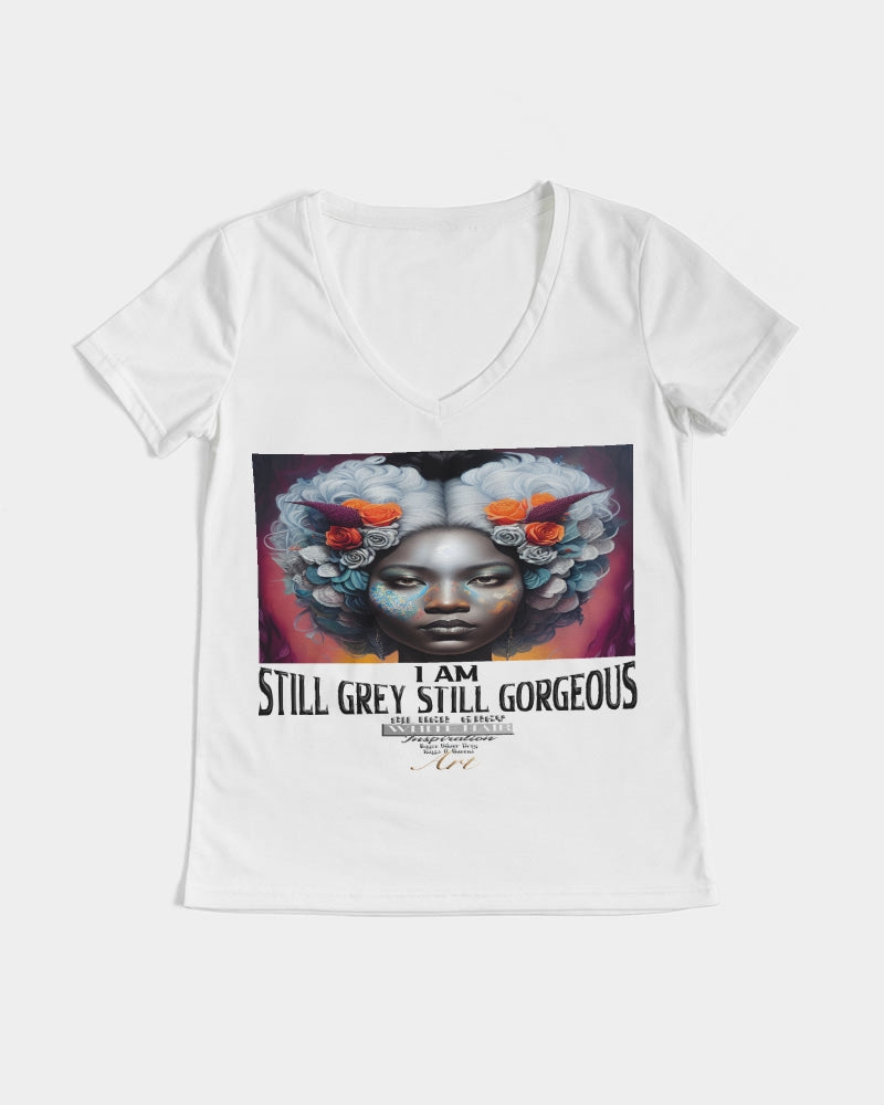 Promoting black women with silver grey hair Women's V-Neck Tee