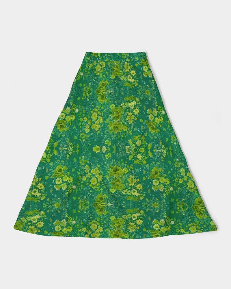 Green lush Repeat pattern Women's A-Line Midi Skirt