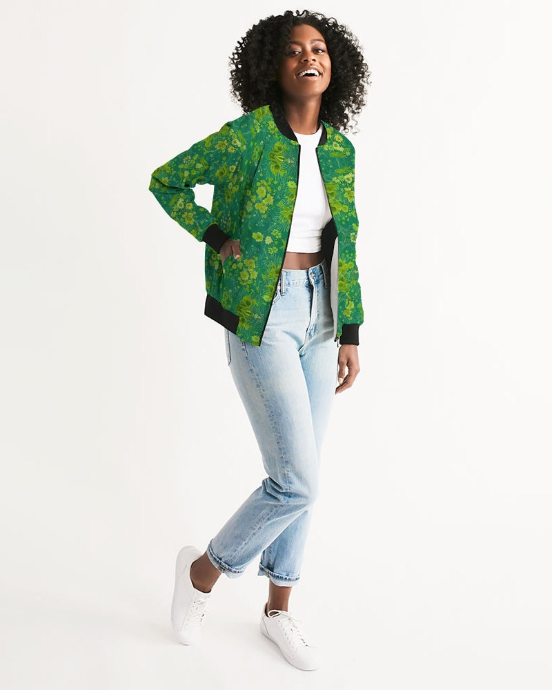 Green lush Repeat pattern Women's Bomber Jacket