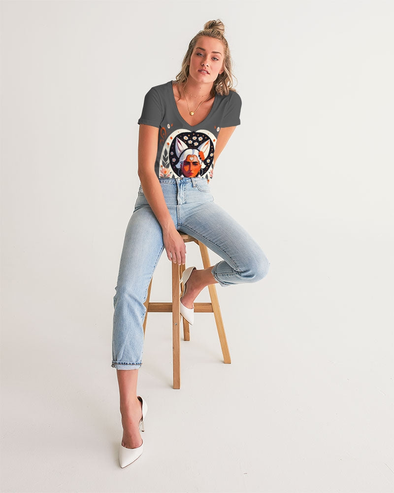 Indian Silver fox Women's V-Neck Tee