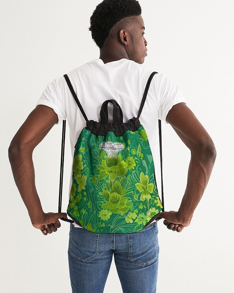 Lush green flower pattern design with logo Canvas Drawstring Bag