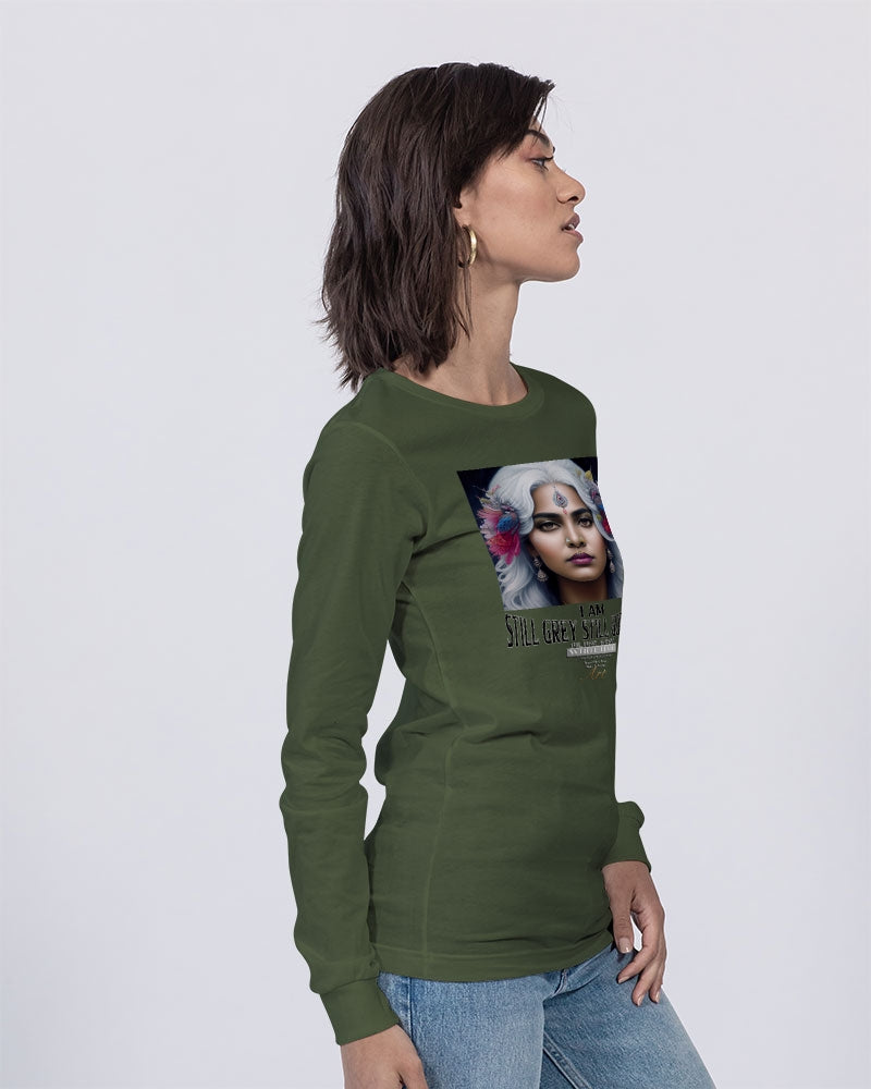 Promoting Indian women with silver grey hair Unisex Jersey Long Sleeve Tee | Bella + Canvas