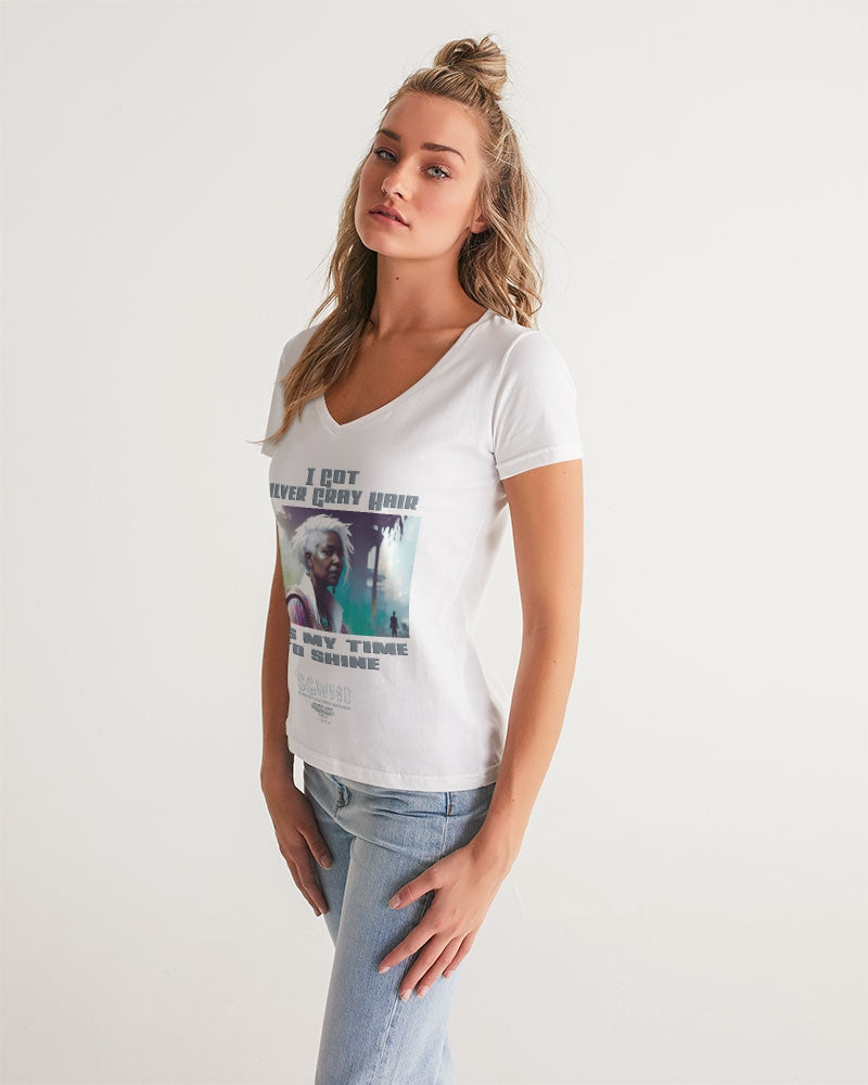 Black sister time to shine Women's All-Over Print V-Neck Tee