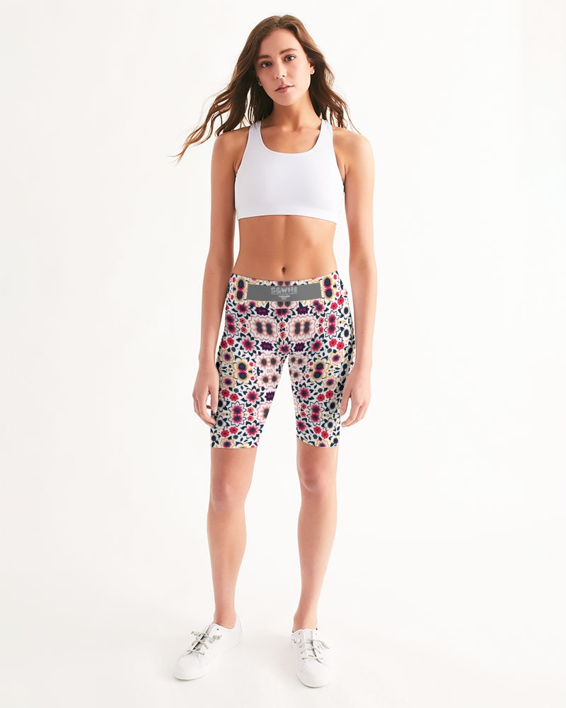 Abstract flower pattern Women's All-Over Print Mid-Rise Bike Shorts