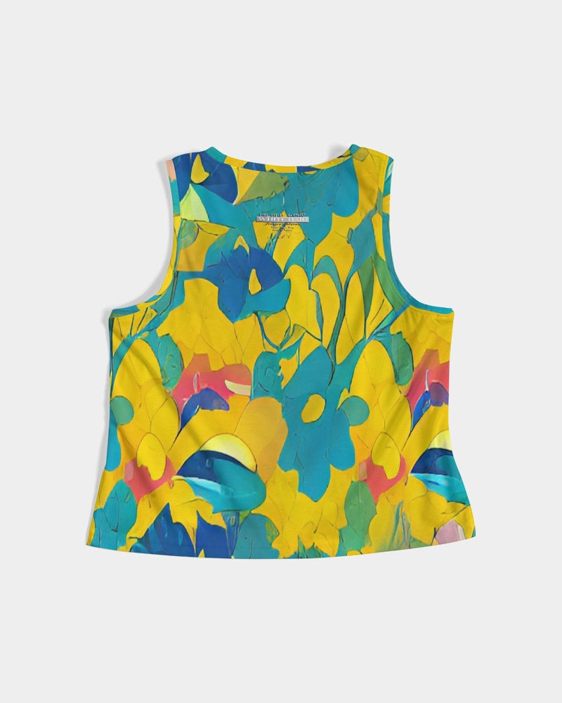 Beautiful yellow and blue hint of red pattern Women's Cropped Tank