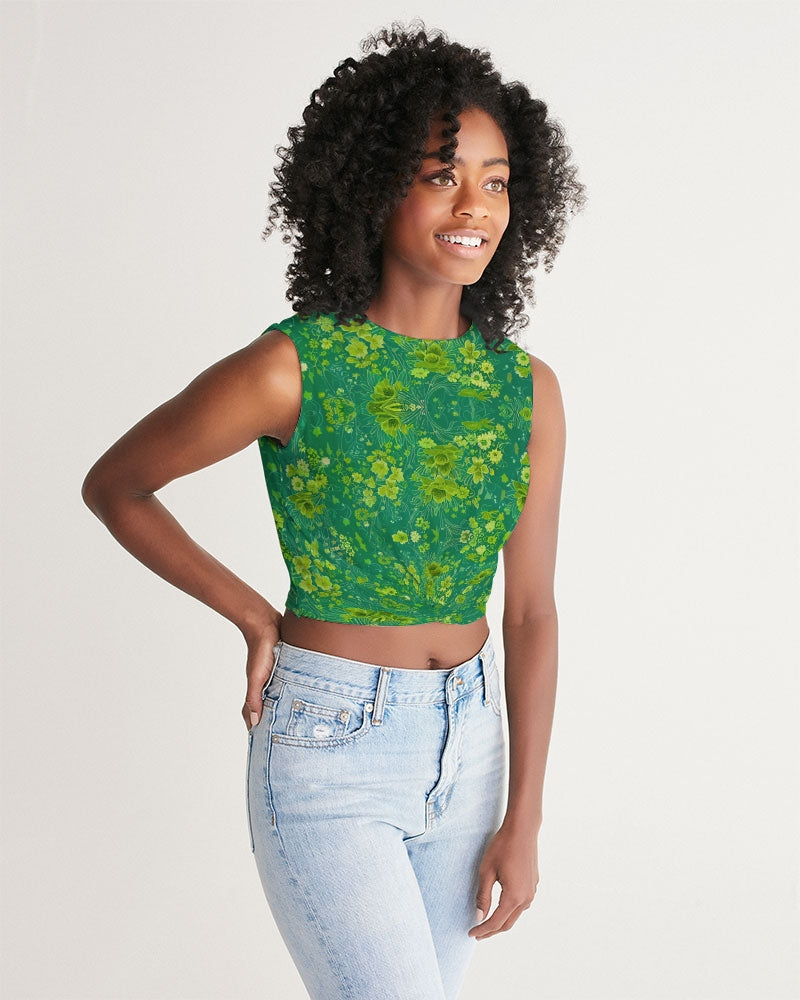 Green lush Repeat pattern Women's Twist-Front Tank