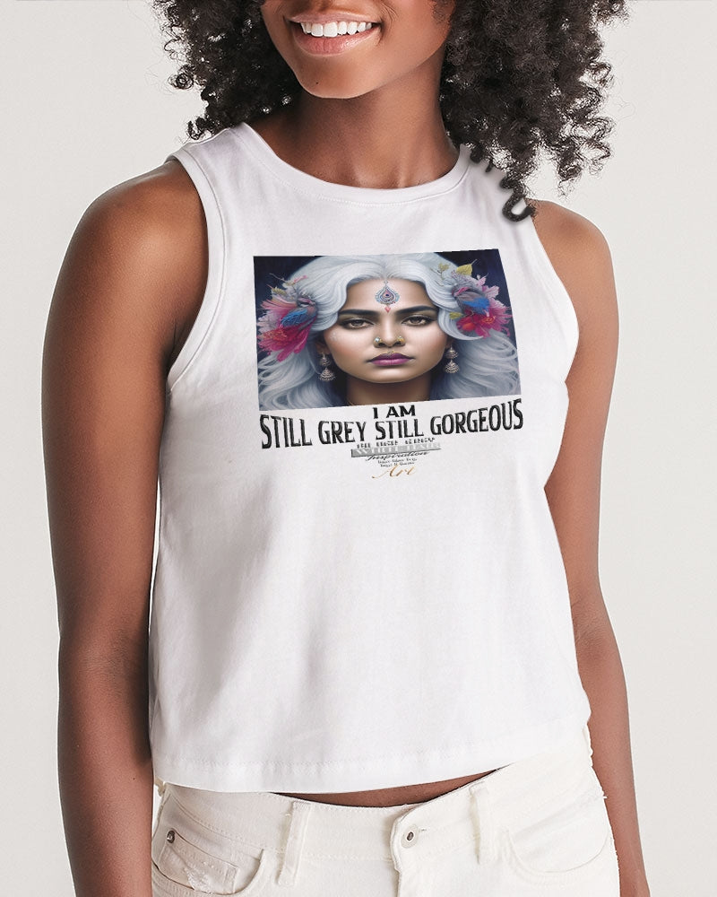 Promoting Indian women with silver grey hair Women's Cropped Tank