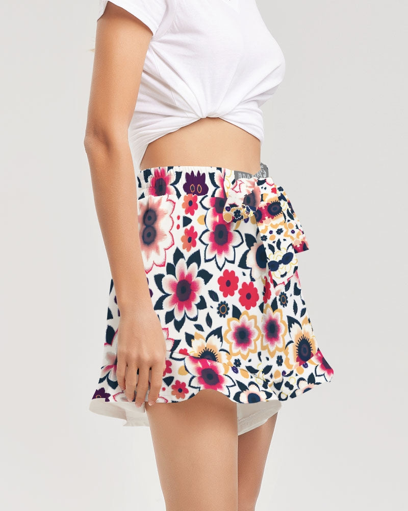 Abstract flower pattern Women's All-Over Print Ruffle Shorts