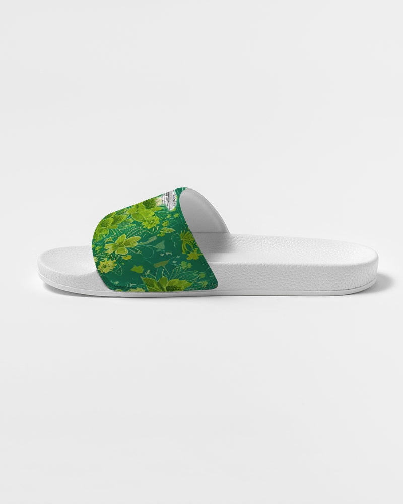 Lush green flower pattern design with logo Men's Slide Sandal