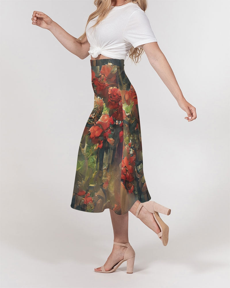 Abstract Rose design Women's A-Line Midi Skirt