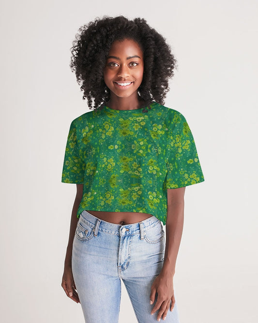 Green lush Repeat pattern Women's Lounge Cropped Tee