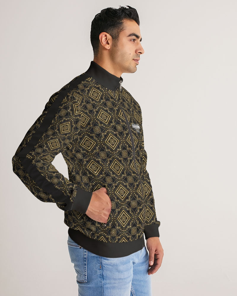 Brown Diamond pattern Men's Stripe-Sleeve Track Jacket