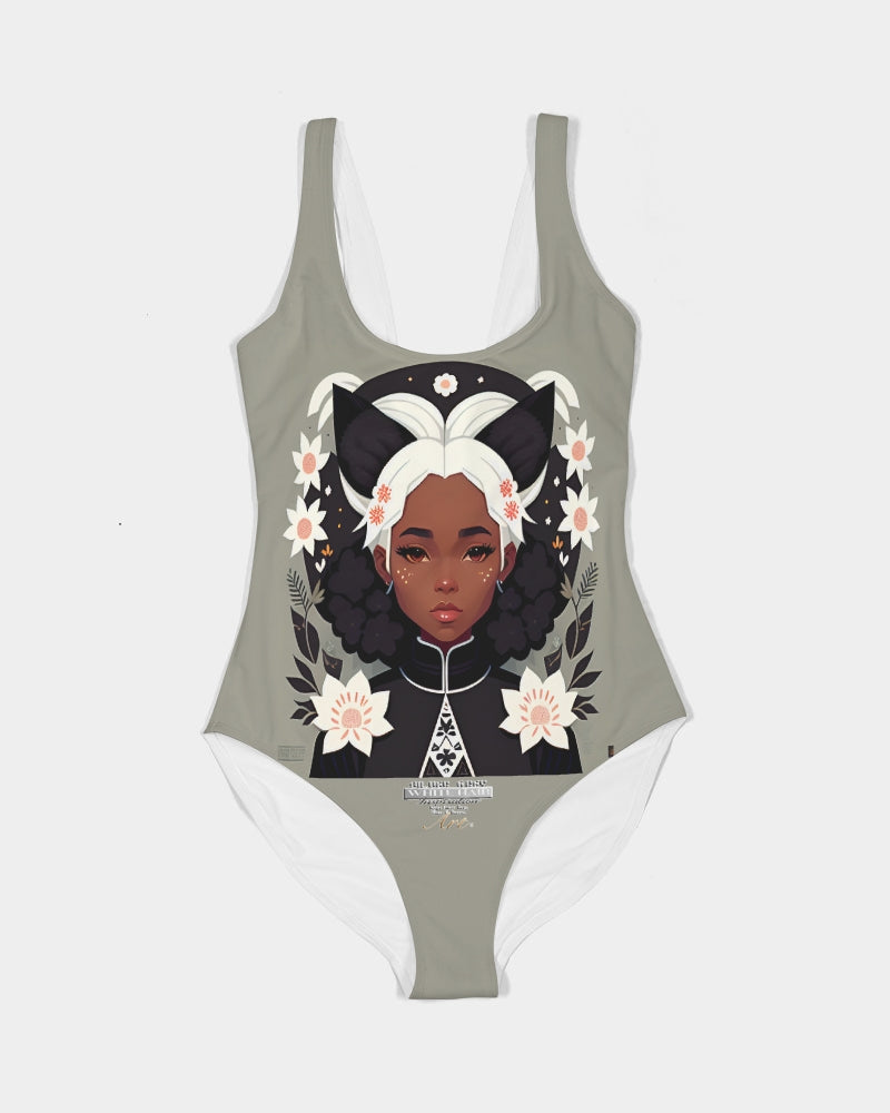 Nubian girl silver fox Women's One-Piece Swimsuit