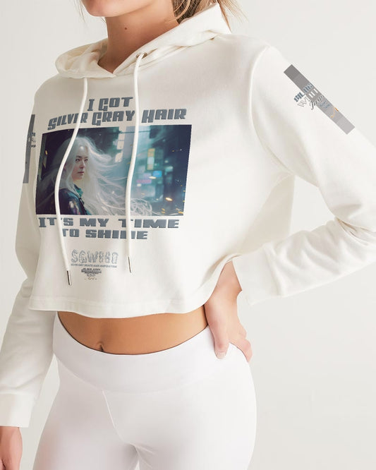 Beautiful white woman my time to shine Women's All-Over Print Cropped Hoodie