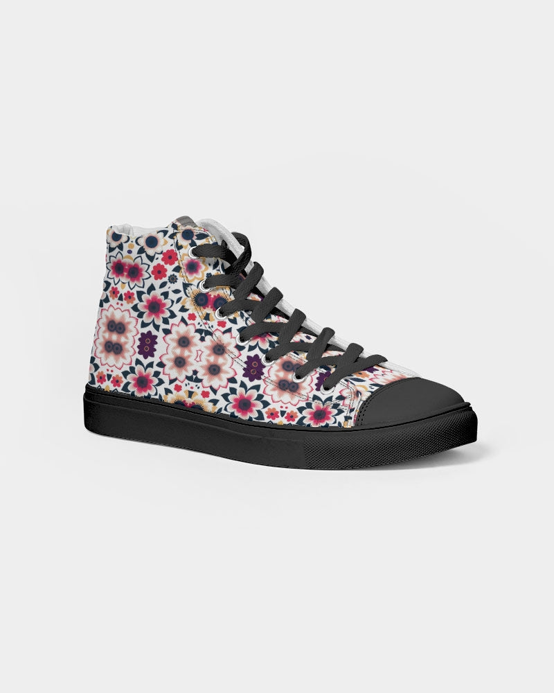 Abstract flower pattern Women's Hightop Canvas Shoe - Black