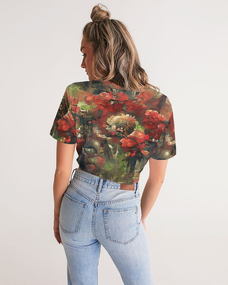 Abstract Rose design Women's Twist-Front Cropped Tee