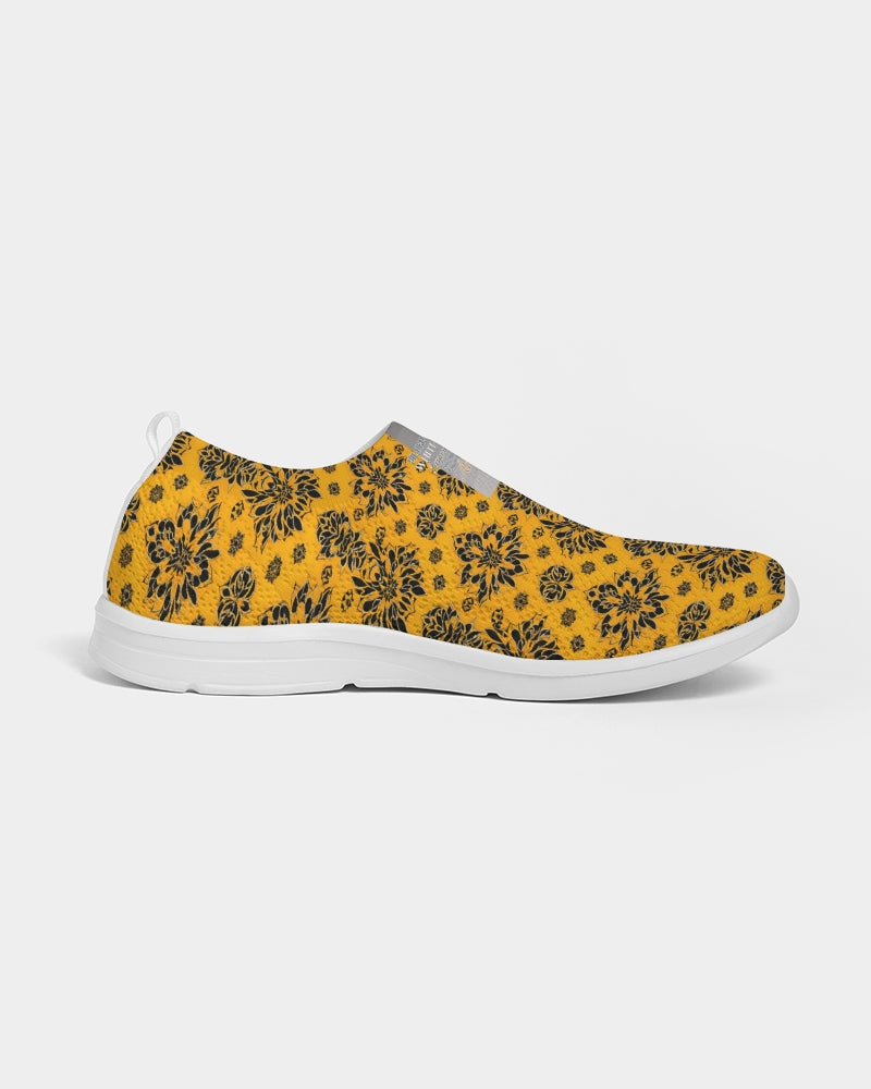 Orange and black roll pattern design Men's Slip-On Flyknit Shoe