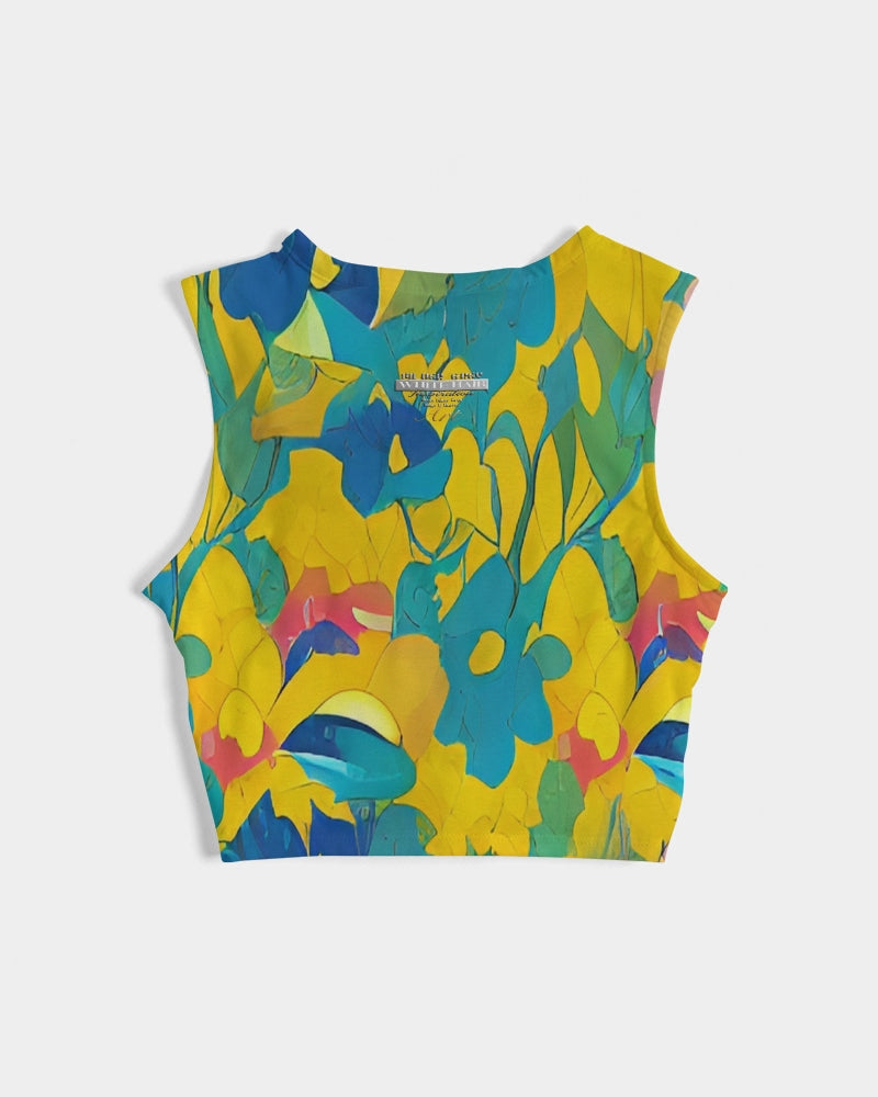 Beautiful yellow and blue hint of red pattern Women's Twist-Front Tank