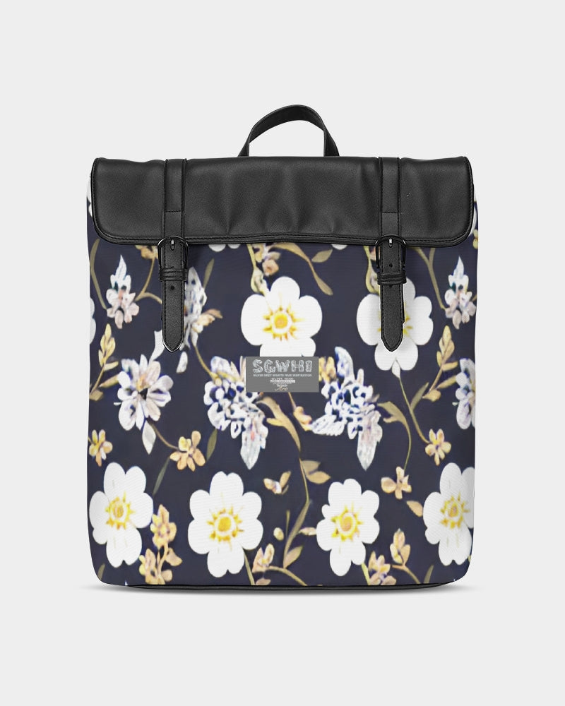 Pink flower black background Casual Flap Backpack