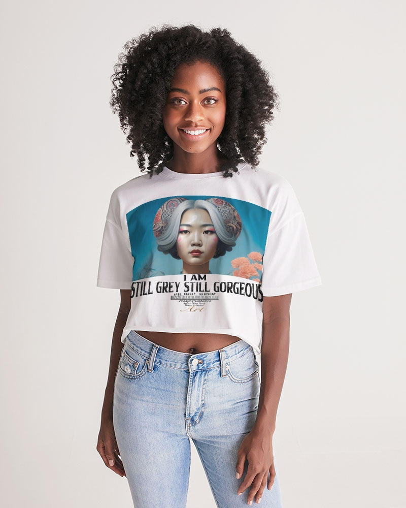 Promoting Asian women with silver grey Women's Lounge Cropped Tee