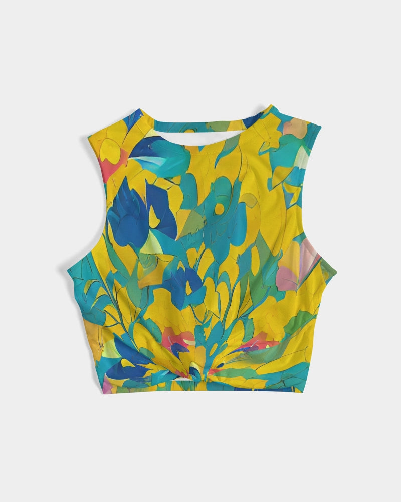 Beautiful yellow and blue hint of red pattern Women's Twist-Front Tank