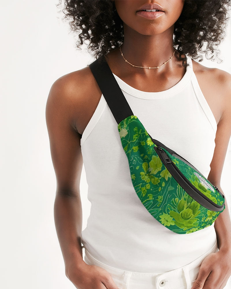 Lush green flower pattern design with logo Crossbody Sling Bag