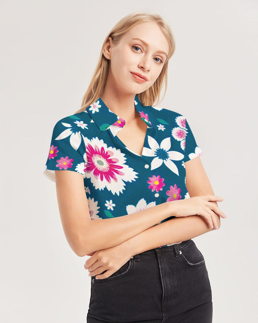 Beautiful floral pattern Women's All-Over Print Short Sleeve Button Up