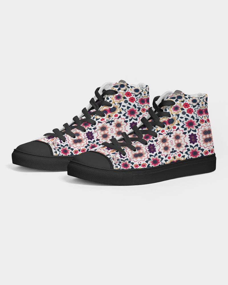 Abstract flower pattern Women's Hightop Canvas Shoe - Black