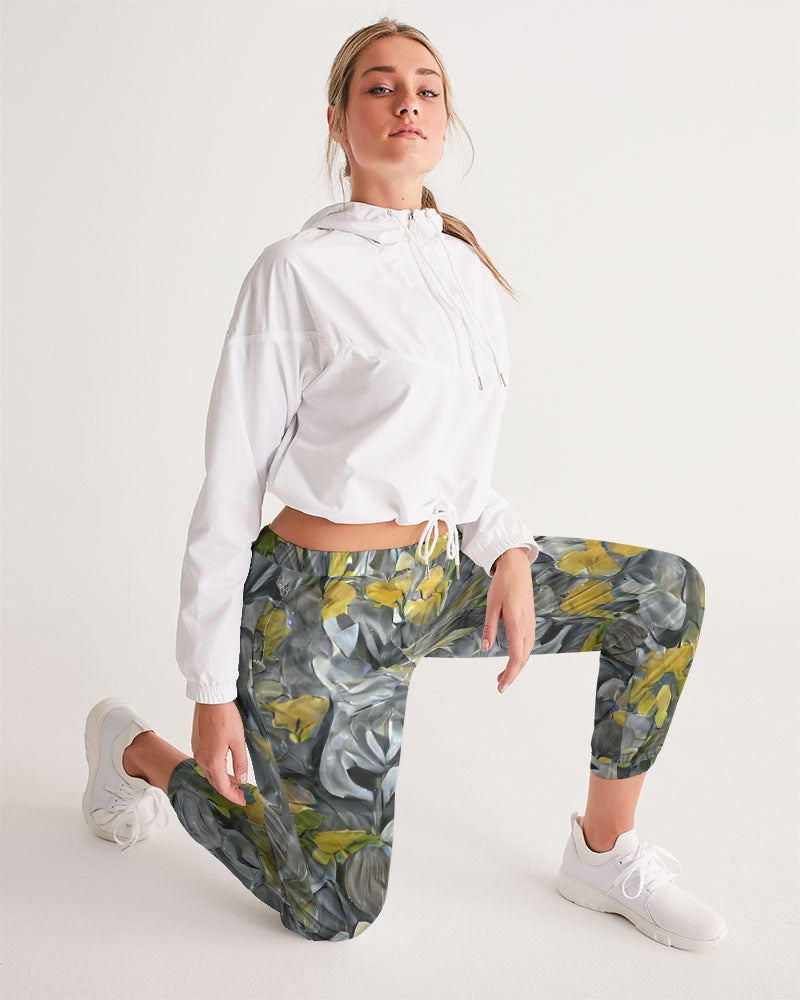 Orange and yellow and grey abstract design of Roses Women's Track Pants