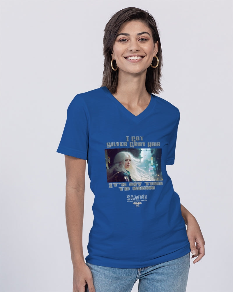 Beautiful white woman my time to shine Unisex Jersey V-Neck Tee | Bella + Canvas