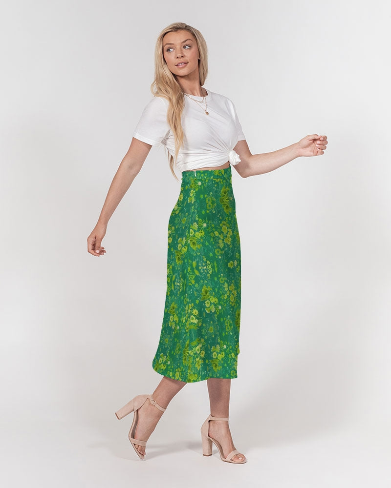 Green lush Repeat pattern Women's A-Line Midi Skirt