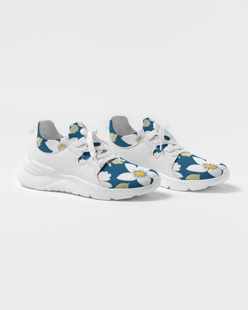 Dark blue background and white flower pattern Women's Two-Tone Sneaker