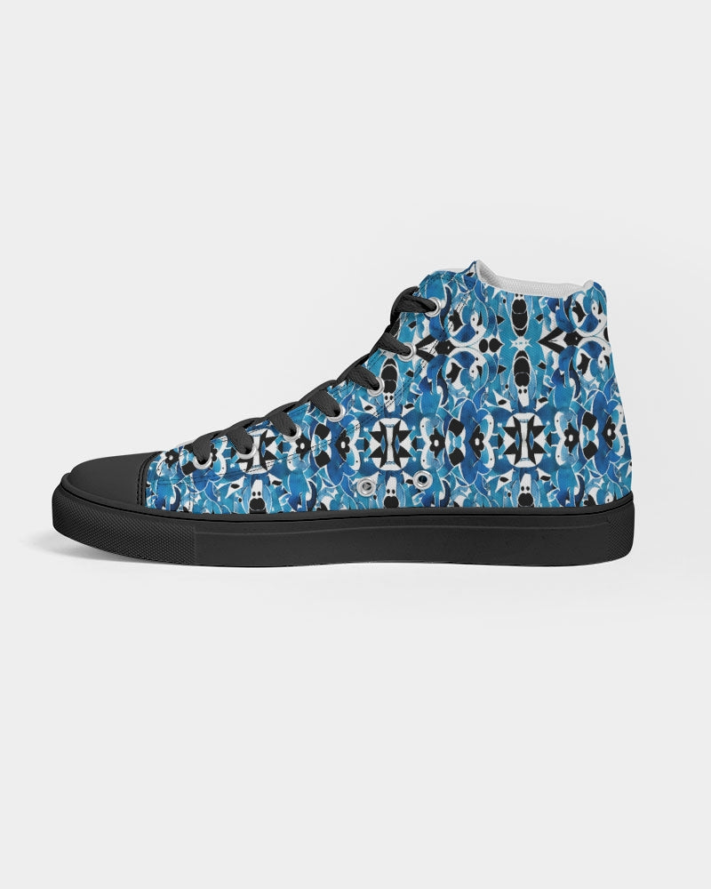 Blue Abstract pattern design Men's Hightop Canvas Shoe - Black