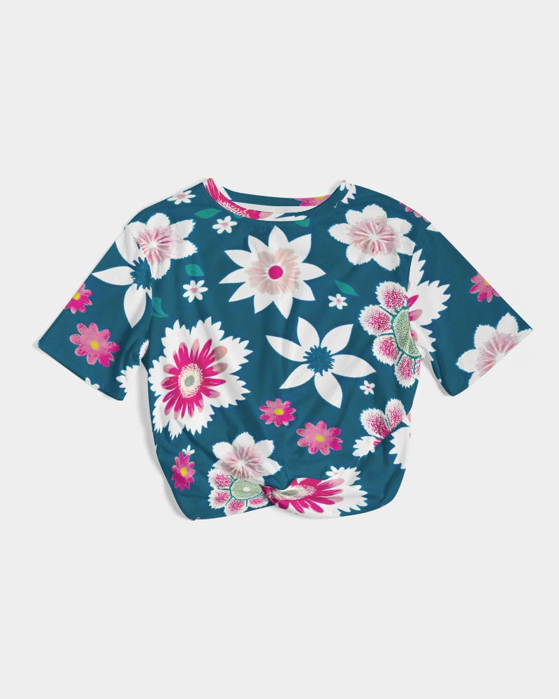 Beautiful floral pattern Women's All-Over Print Twist-Front Cropped Tee