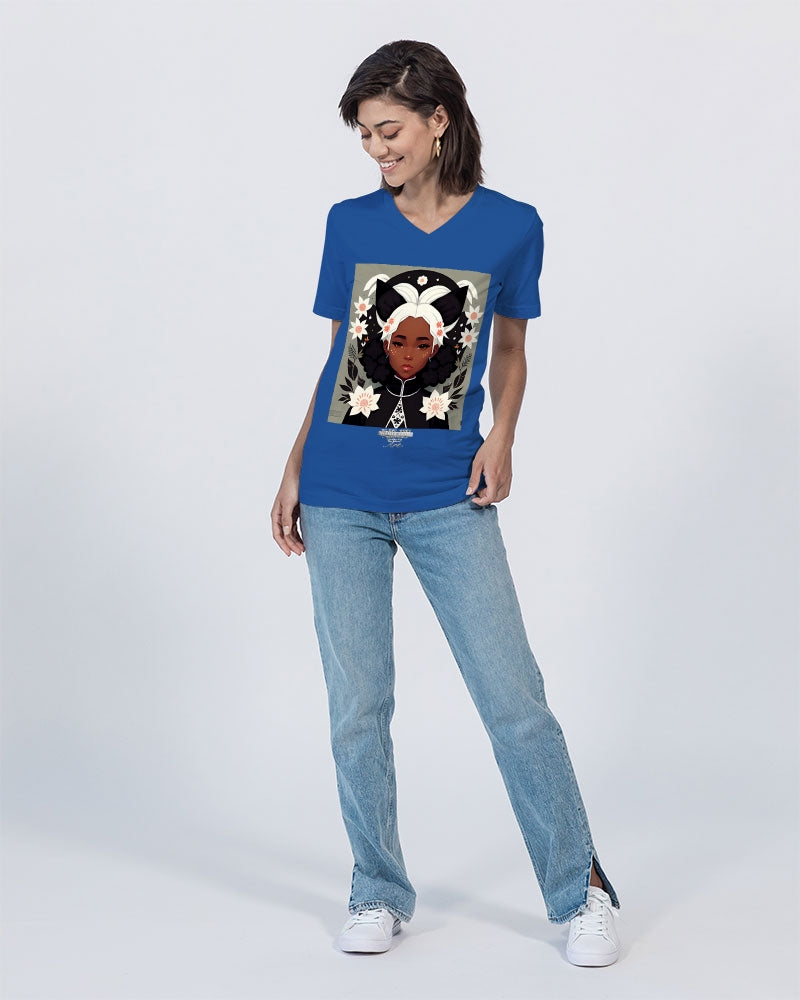 Nubian girl silver fox Unisex Jersey V-Neck Tee | Bella + Canvas