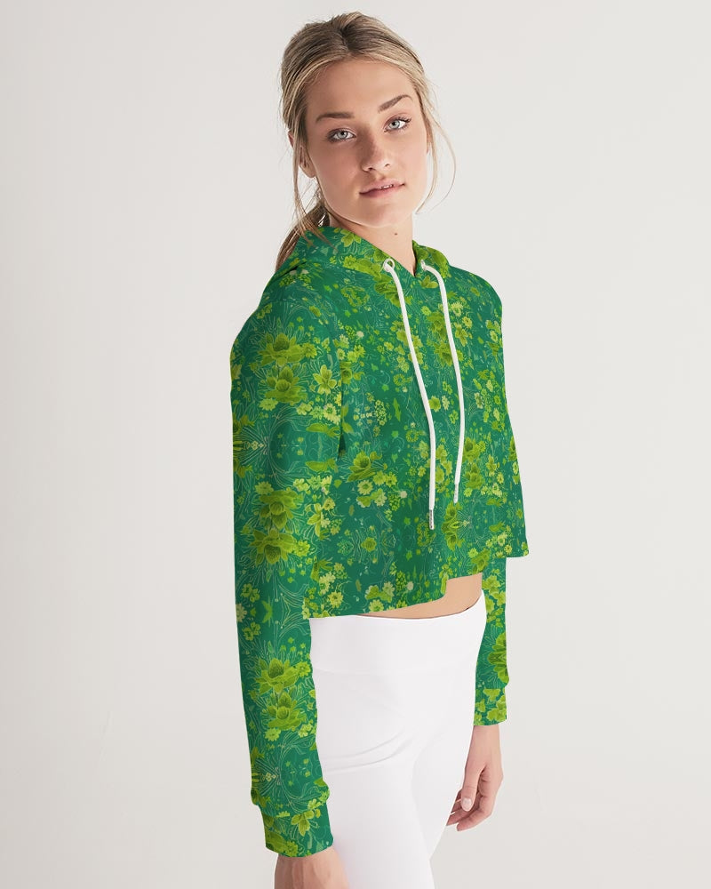 Green lush Repeat pattern Women's Cropped Hoodie