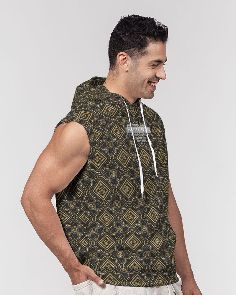 Brown Diamond pattern Men's Premium Heavyweight Sleeveless Hoodie