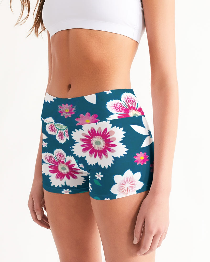 Beautiful floral pattern Women's All-Over Print Mid-Rise Yoga Shorts