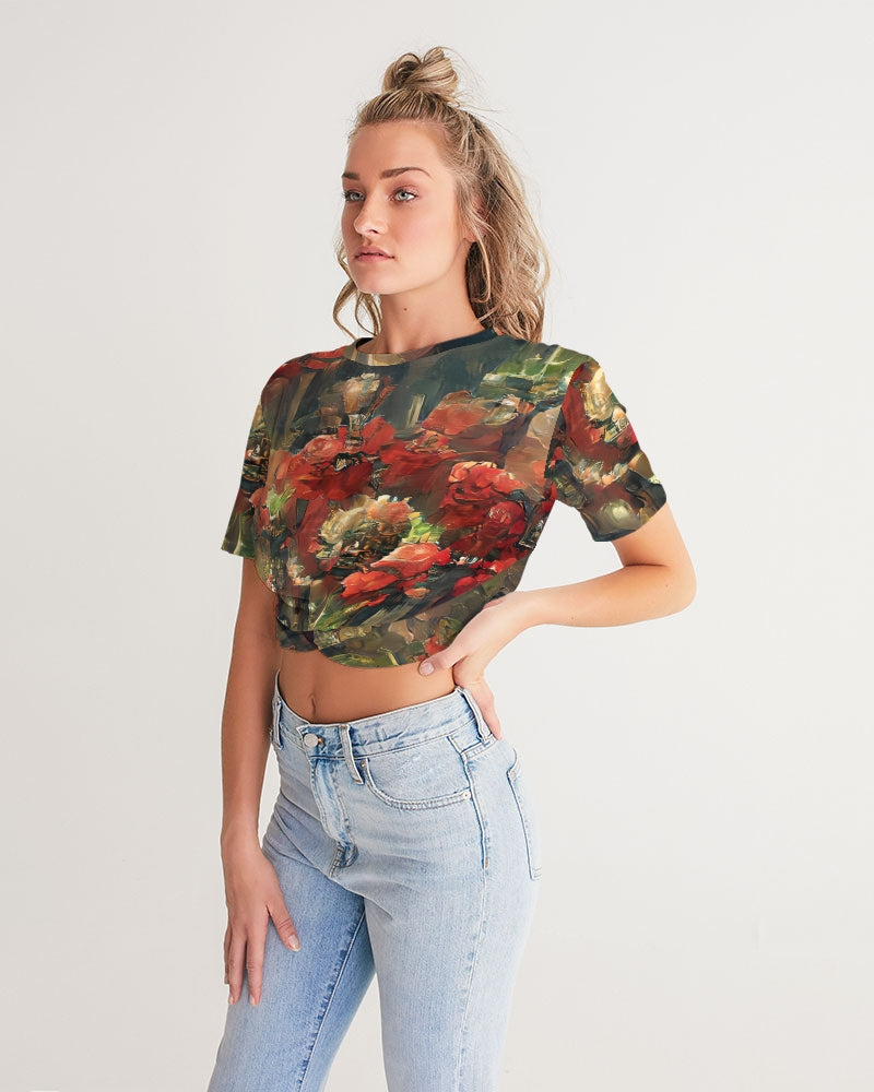 Abstract Rose design Women's Twist-Front Cropped Tee