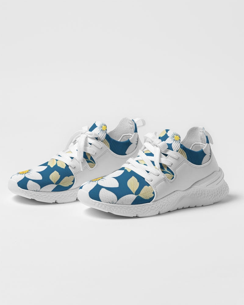 Dark blue background and white flower pattern Women's Two-Tone Sneaker