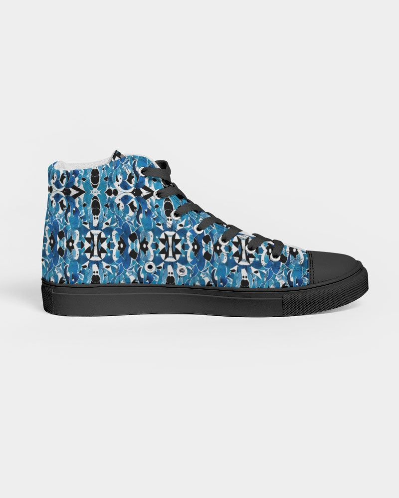 Blue Abstract pattern design Men's Hightop Canvas Shoe - Black