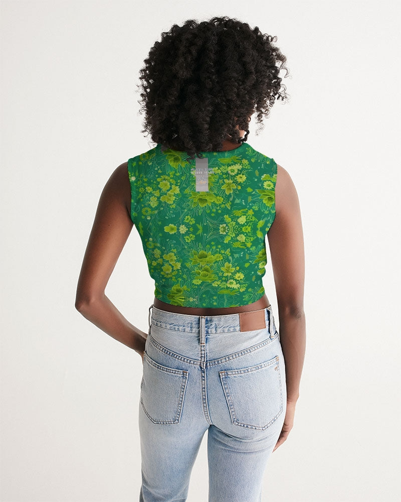 Green lush Repeat pattern Women's Twist-Front Tank