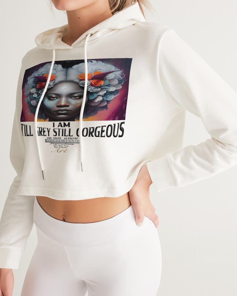 Promoting black women with silver grey hair Women's Cropped Hoodie