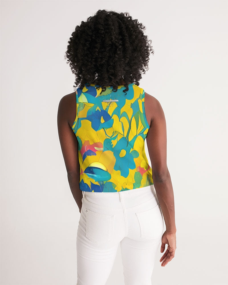 Beautiful yellow and blue hint of red pattern Women's Cropped Tank